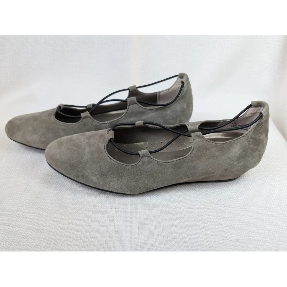 Array Suede Ballet Flats Womens 8.5N Narrow Taupe Strappy Mary Jane Comfort‎